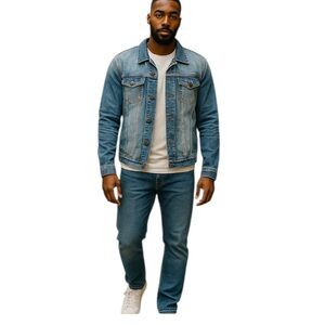 Rivet de Cru Jacket Mens Size 3X‎ Classic Trucker Denim Stitched Moto Distressed